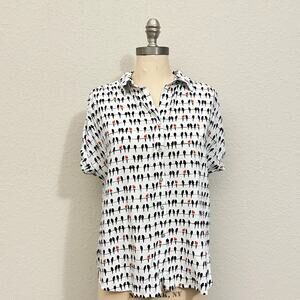 JANE & DELANCEY Shirt Parrots Bird Print Button Front Blouse Novelty